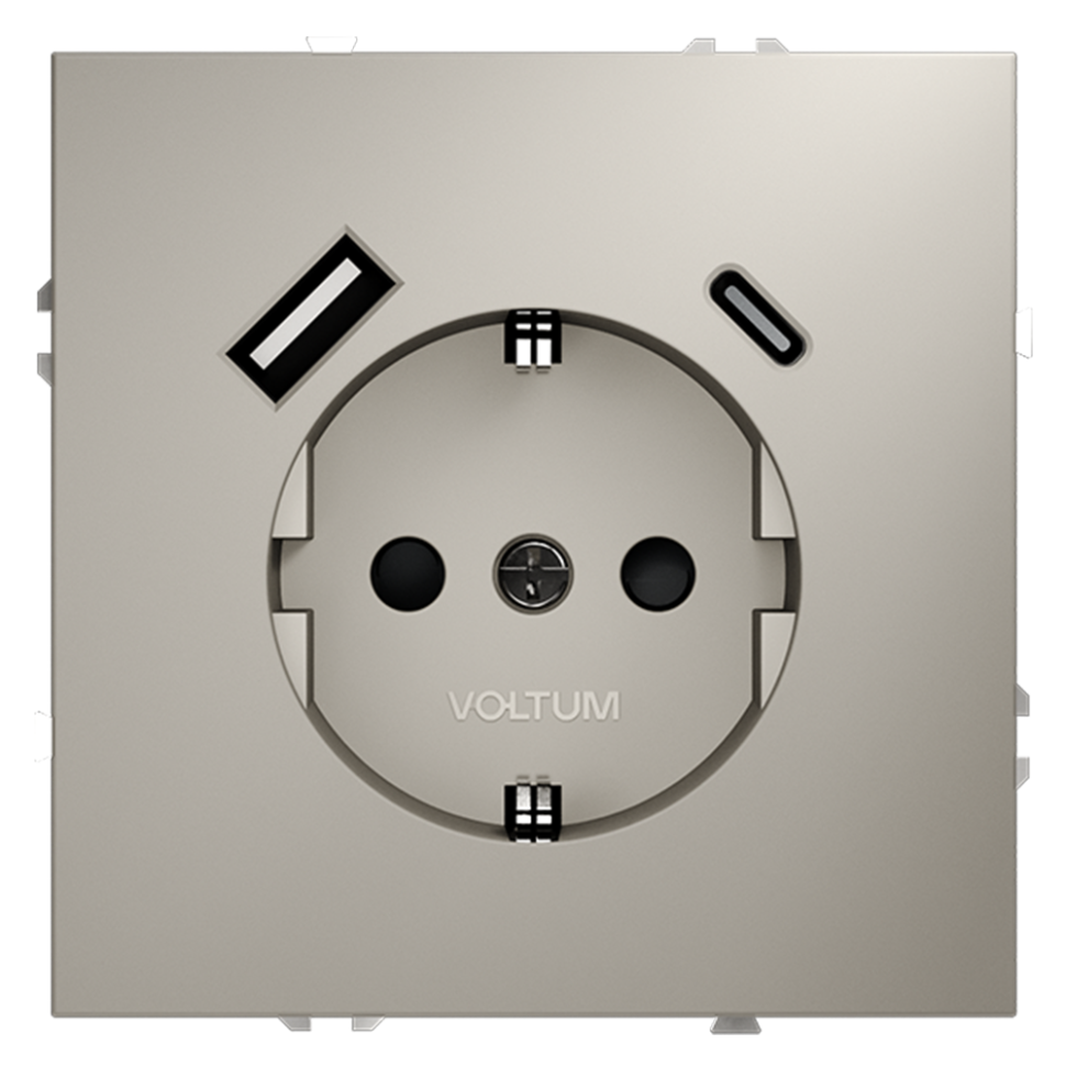 Розетка встраиваемая VOLTUM S70 с заземлением и защитными шторками, 16А, с USB, A+С, (кашемир)
