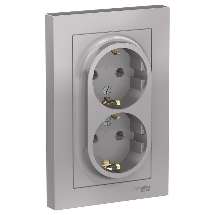 Розетка двойная Systeme Electric Atlas Design в сборе, алюминий ATN000324