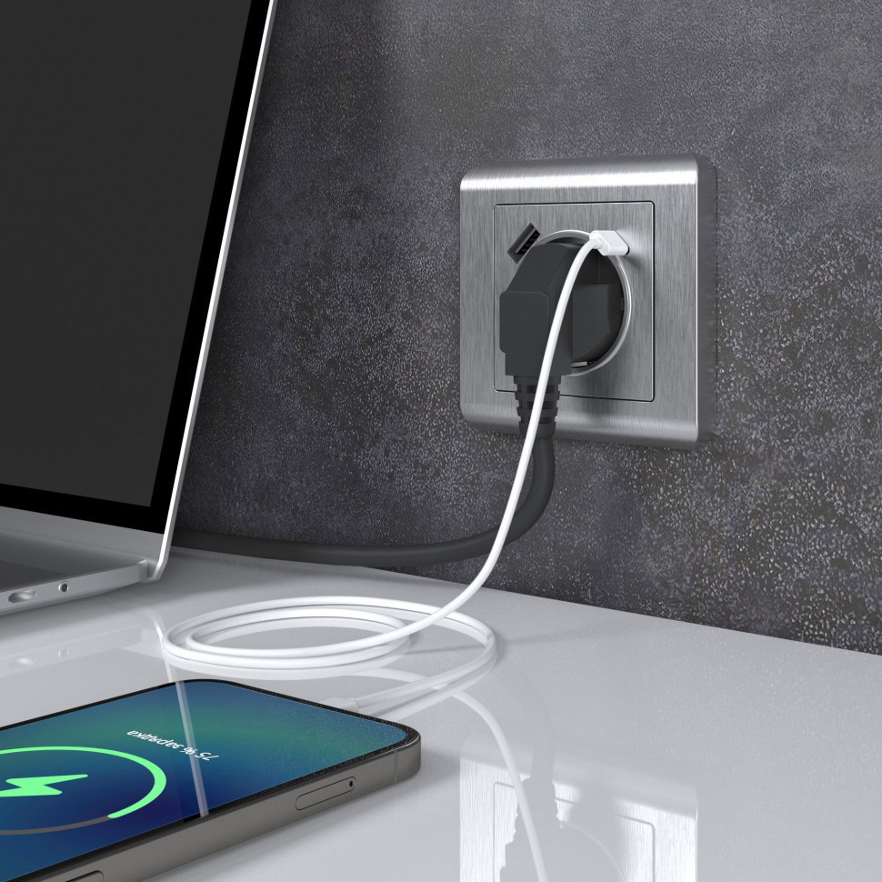 Розетка с заземлением, шторками и USB тип A+C (серебряный рифленый) W1171709