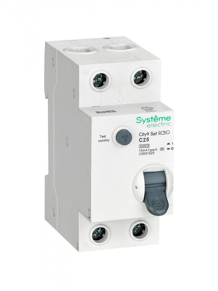 Дифференциальный автомат (АВДT) С 25A Тип-A 10мА 6kA 1P+N 230В Systeme Electric City9 Set C9D61625