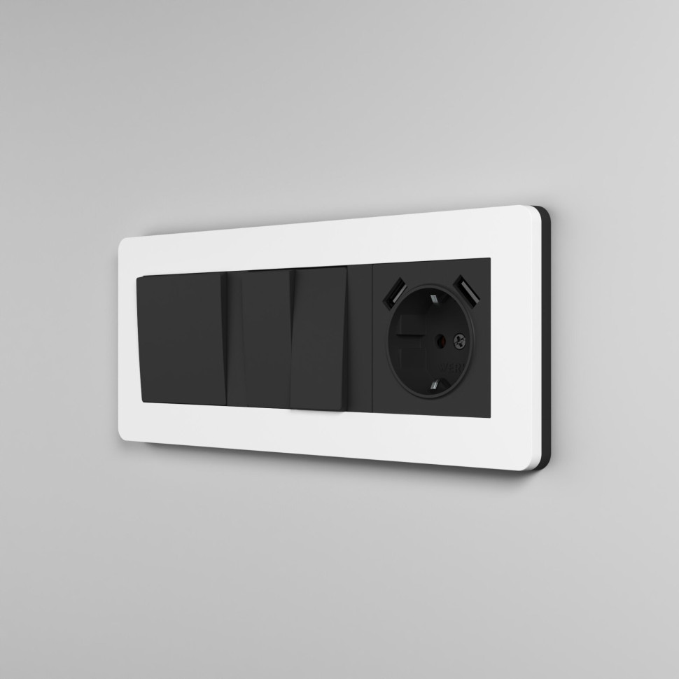 Рамка из поликарбоната на 3 поста Split белый/черный, soft-touch W0033068