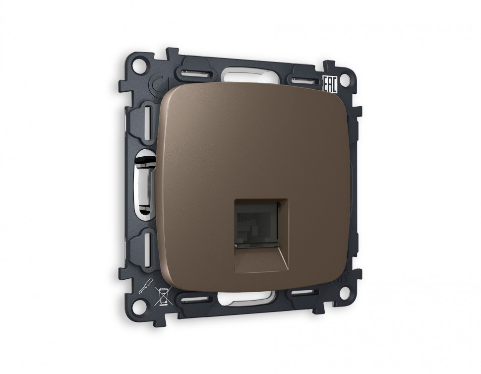 Комплект механизма компьютерной розетки OMEGA MO642010 Темная бронза матовый RJ-45(8P8C) CAT6 с защитной шторкой QUANT