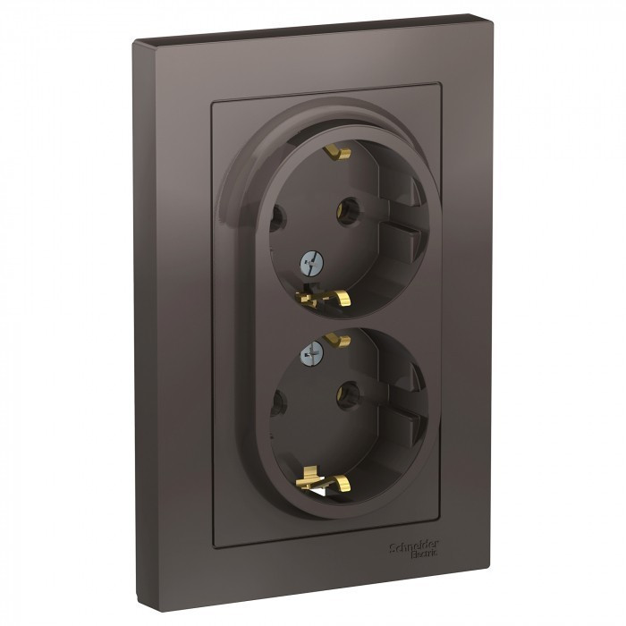 Розетка двойная Systeme Electric Atlas Design в сборе, мокко ATN000624