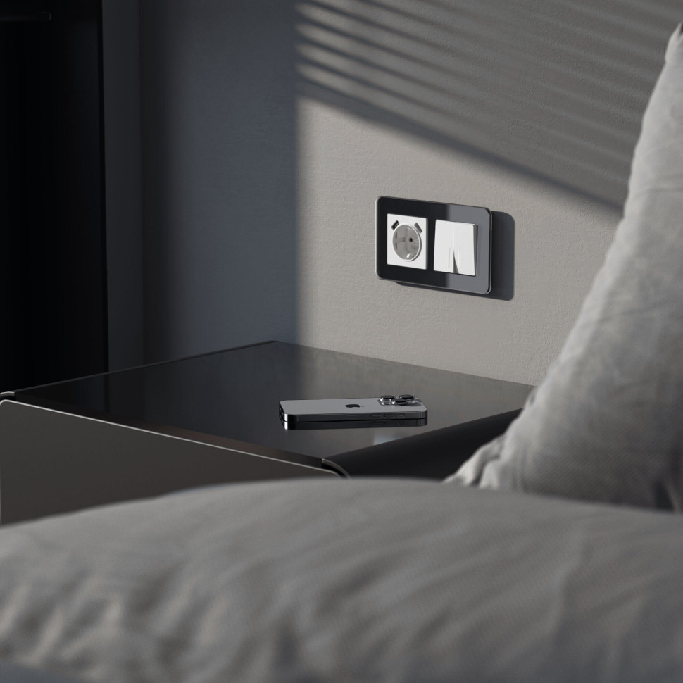 Выключатель двухклавишный проходной с подсветкой (белый акрил) W1122141