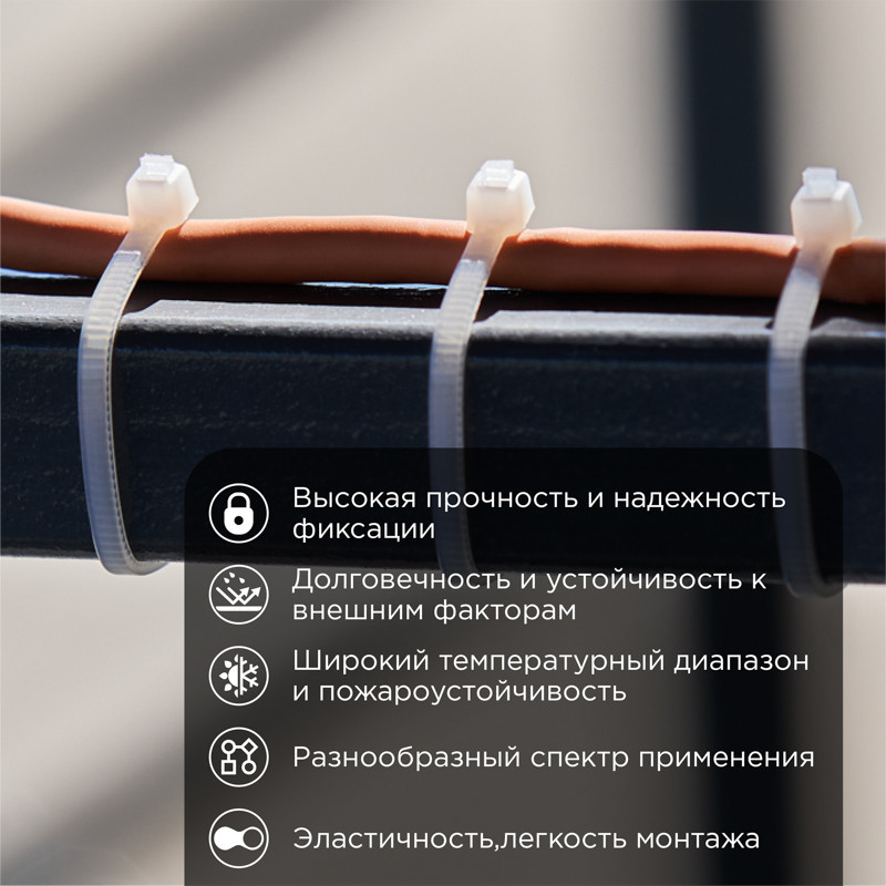 Стяжка кабельная нейлоновая 100x2,5мм, белая (100 шт/уп) REXANT 07-0100