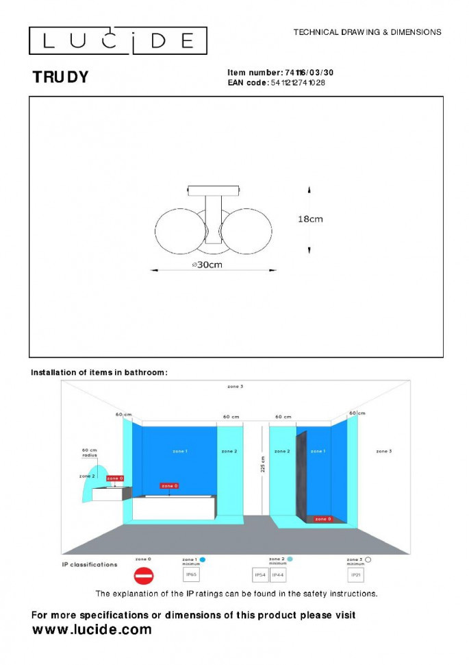 Потолочный светильник Lucide Trudy 74116/03/30