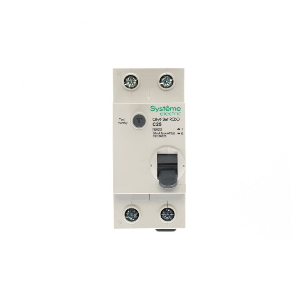 Дифференциальный автомат (АВДT) С 25A Тип-AС 30мА 6kA 1P+N 230В Systeme Electric City9 Set C9D36625