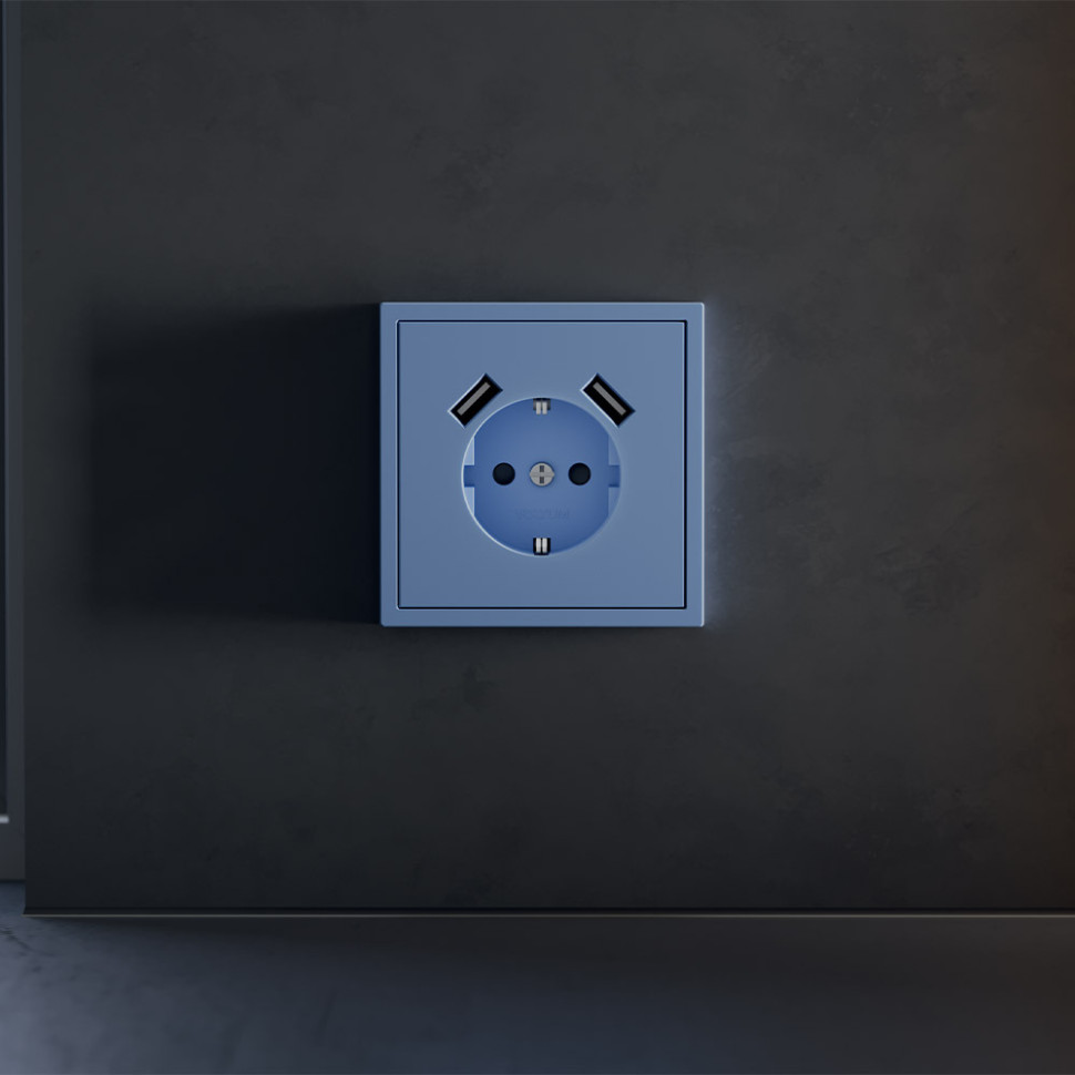 Накладка для розетки с заземлением и защитными шторками, с USB A+A, S70 (деним)