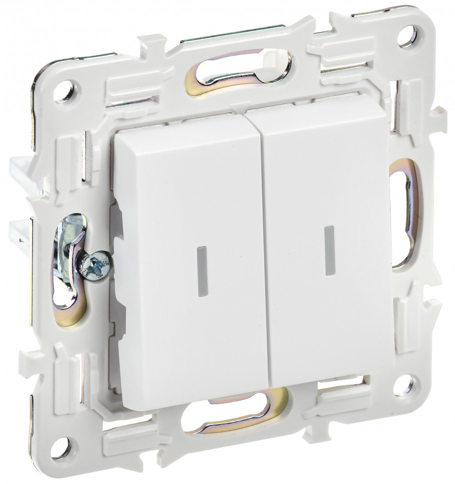 IEK SKANDY Выключатель 2-клавишный проходной с индикацией 10А SK-V10W арктический белый , SK-V22-1-10-K01