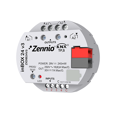 Актуатор KNX для скрытого монтажа, 2-выхода, 4-входа Zennio inBOX 24 v3 ZIOIB24V3