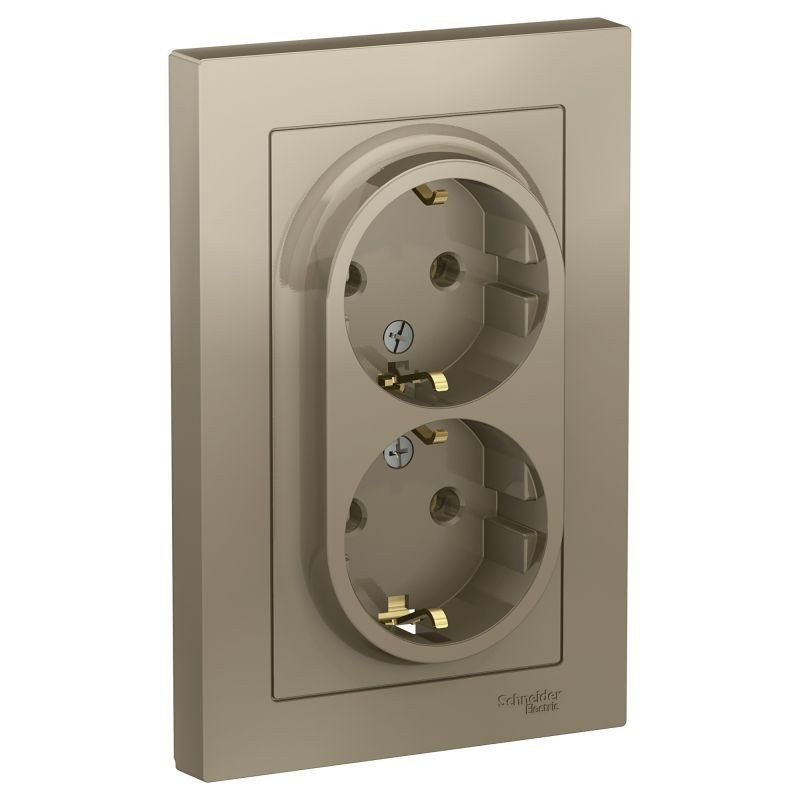 Розетка двойная Systeme Electric Atlas Design в сборе, шампань ATN000524