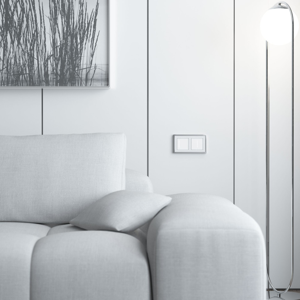 Рамка из металла на 2 поста Baguette белый/серебро W0022850