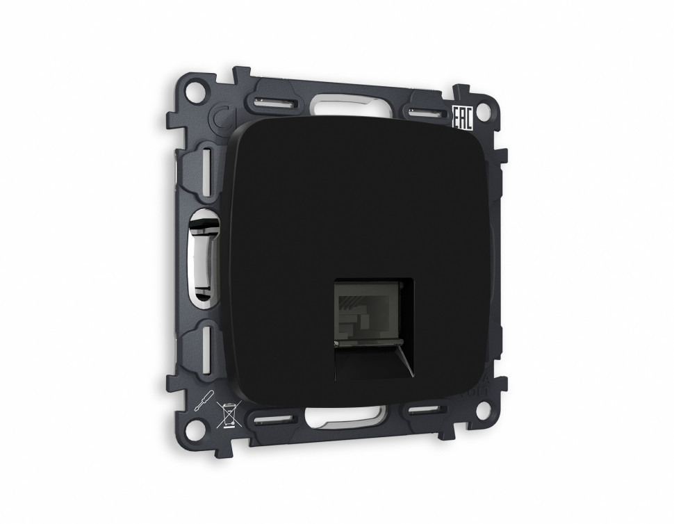 Комплект механизма компьютерной розетки OMEGA MO812010 Черный матовый RJ-45(8P8C) CAT6 с защитной шторкой QUANT