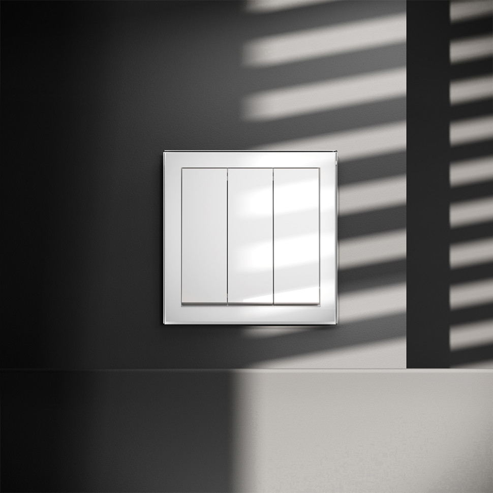 Выключатель встраиваемый VOLTUM S70 трехклавишный 10А, (белый глянцевый)