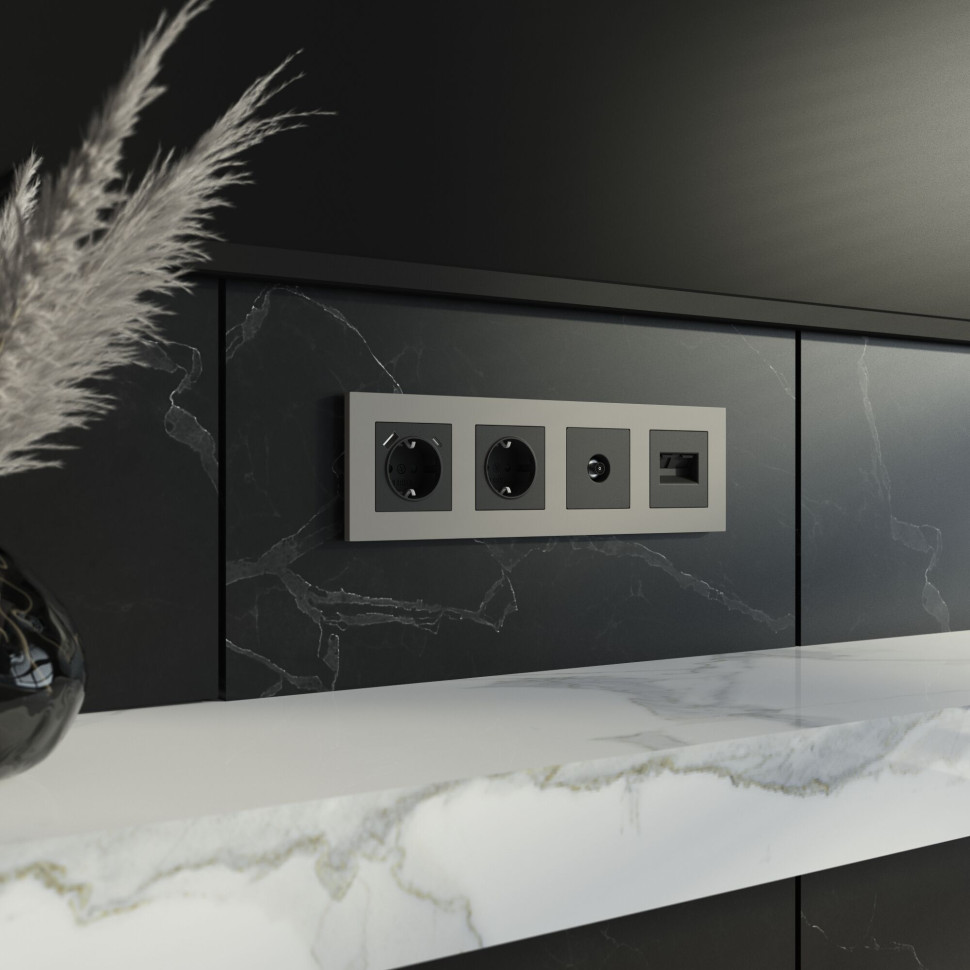 W0042917/ Рамка на 4 поста Slab (дымчатый софт) W0042917