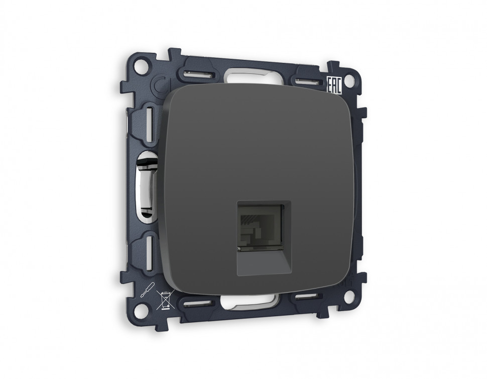 Комплект механизма компьютерной розетки OMEGA MO912010 Графит мягкое касание RJ-45(8P8C) CAT6 с защитной шторкой QUANT