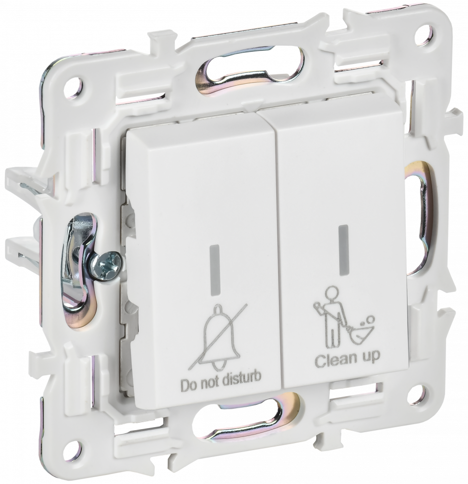 IEK SKANDY Выключатель 2-клавишный с индикацией для отелей 10А SK-V16W арктический белый , SK-V20-2-10-K01