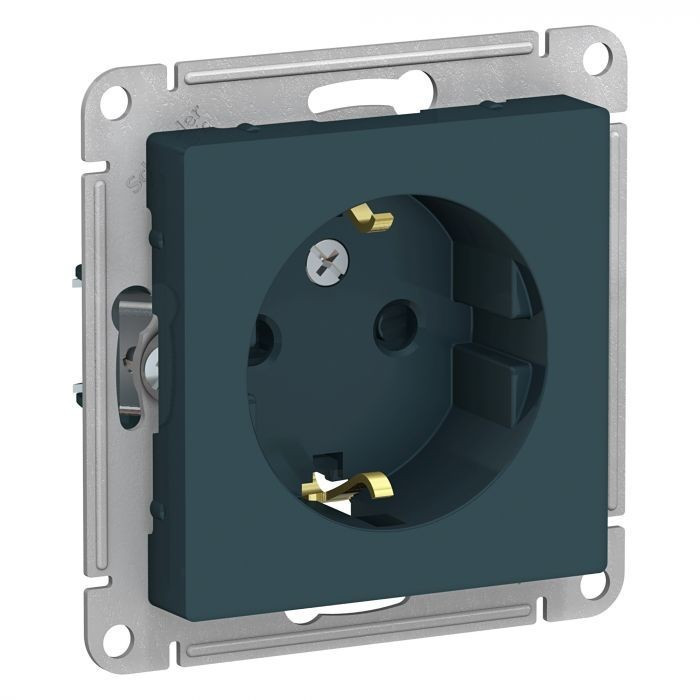 Розетка силовая Schneider Electric Atlas Design со шторками, изумруд ATN000845