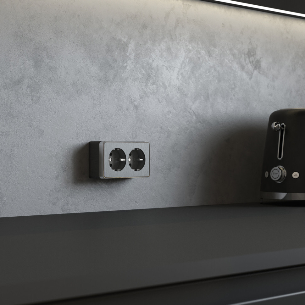 Розетка двойная с заземлением Gallant графит рифленый W5072104