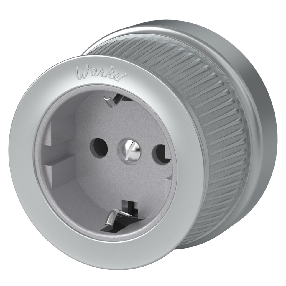 Розетка с заземлением матовый хром ретро WL19-10-01