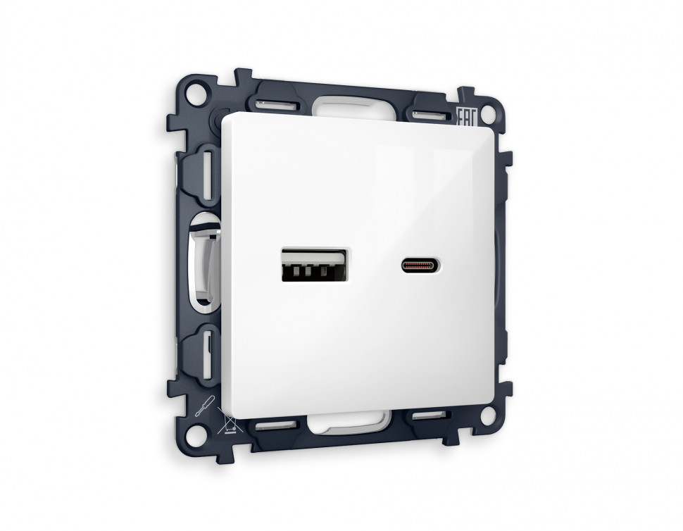 Комплект механизма розетки ALFA MA111010 с 2USB (A+C) 20W | Белый глянец QUANT