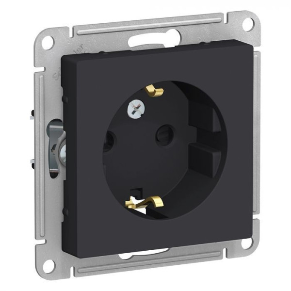 Розетка силовая Systeme Electric Atlas Design со шторками, карбон ATN001045