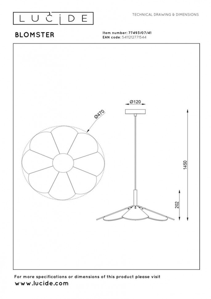 Подвесной светильник Lucide Blomster 77493/07/41