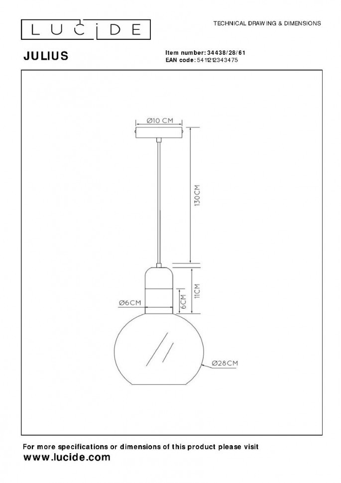 Подвесной светильник Lucide Julius 34438/28/61