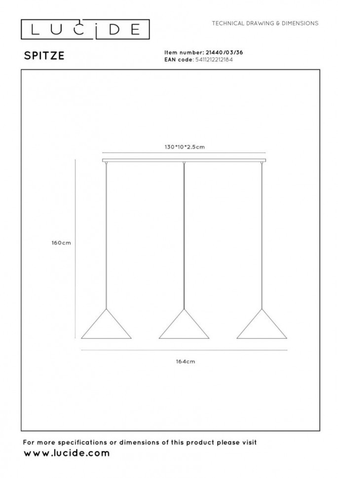 Подвесной светильник Lucide Spitze 21440/03/36