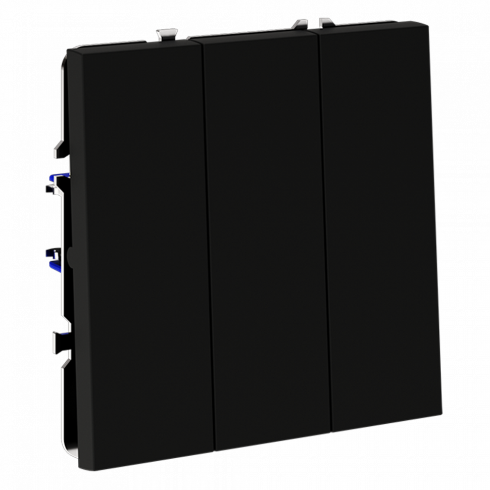 Выключатель встраиваемый VOLTUM S70 трехклавишный 10А, (черный матовый) VLS030108