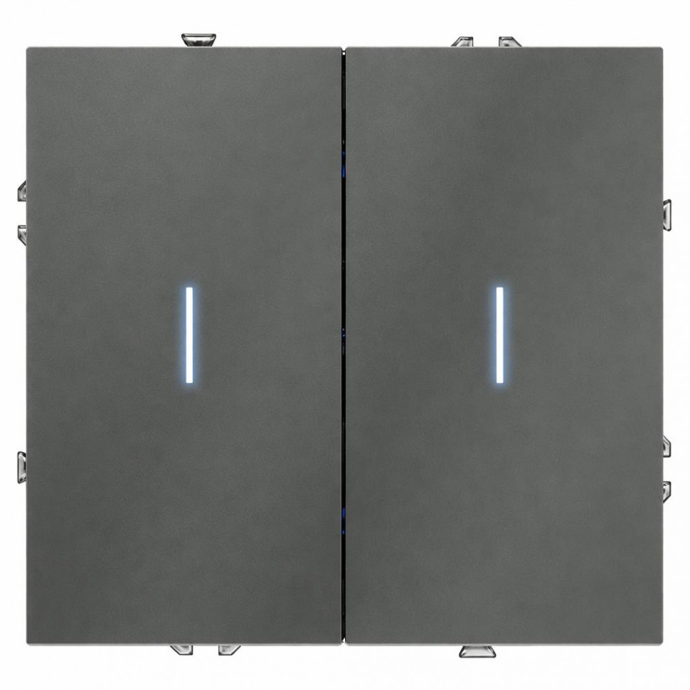 Выключатель двухклавишный проходной с подсветкой LED,  (серый)  