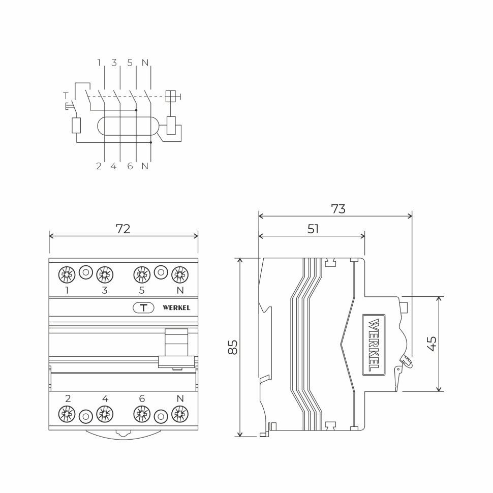 Устройство защитного отключения (УЗО) 3P+N 63 A 30m А АС 6 kА W914P636
