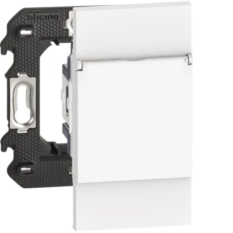 Розетка электрическая 2К+З 16А с защитной крышкой, винтовые клеммы 2 модуля. Цвет Белый