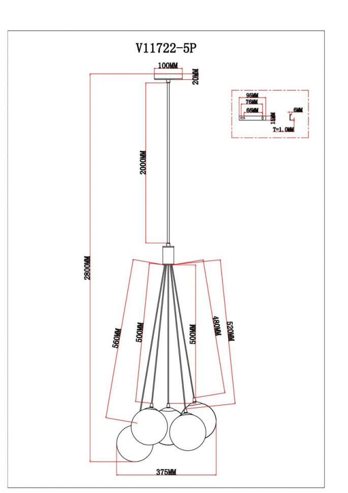 Подвесной светильник Moderli Renny V11722-5P
