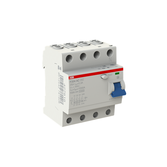 Устройство защитного отключения (УЗО) ABB F204 AC-25/0.3 Тип-AC  4P 25A 300мА 2CSF204001R3250