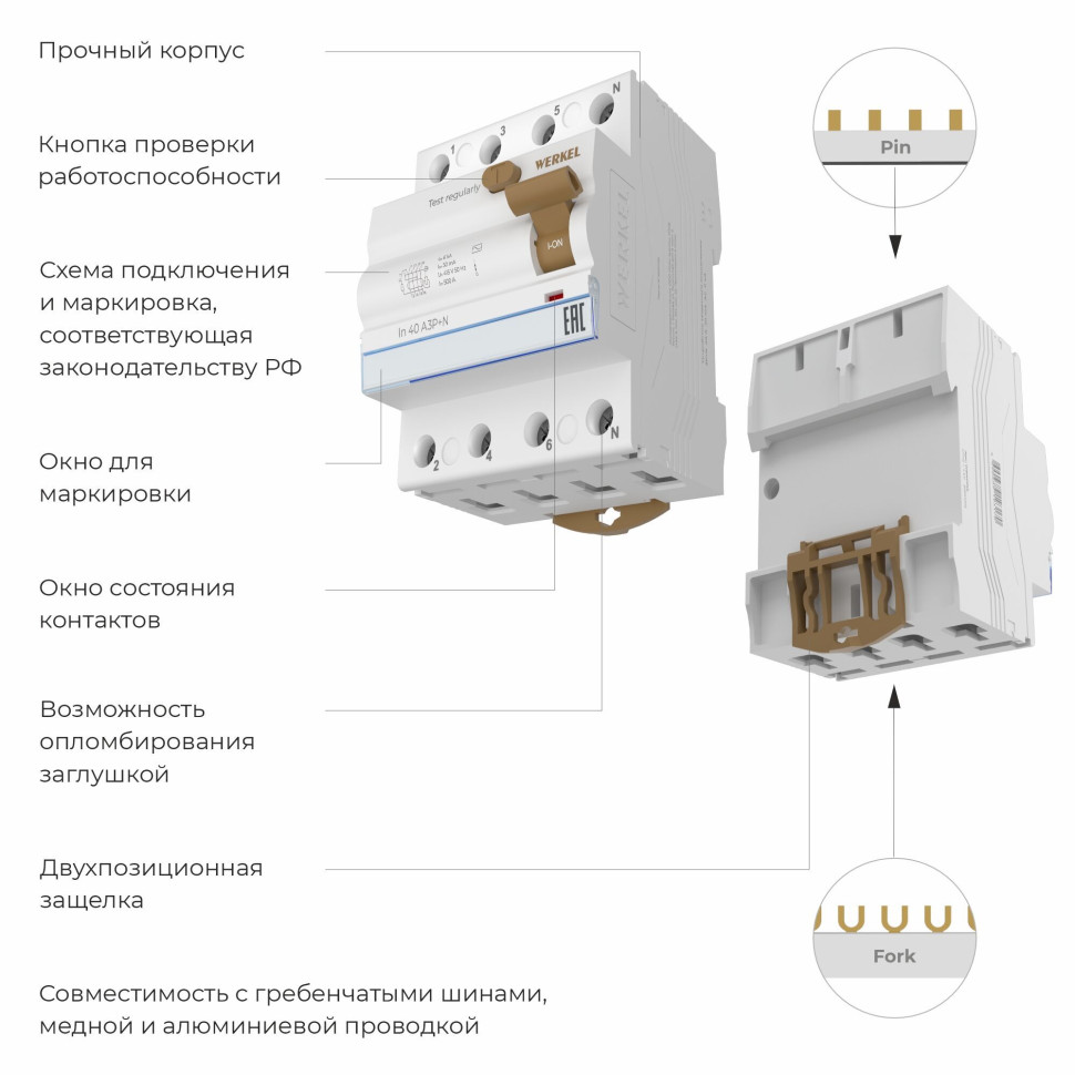 Устройство защитного отключения (УЗО) 3P+N 40 A 30 mА АС 6 kА W914P406