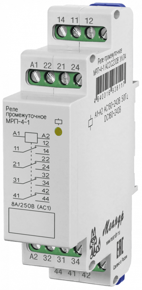 Реле промежуточное МРП-4-1 ACDC230В УХЛ4 Меандр