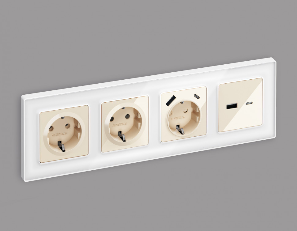 Комплект механизма розетки ALFA MA311010 Бежевый глянец 2USB A+C 20W быстрая зарядка QUANT