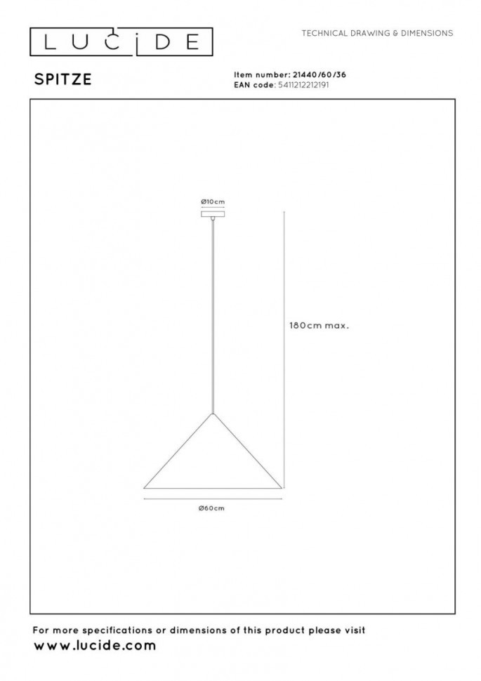 Подвесной светильник Lucide Spitze 21440/60/36