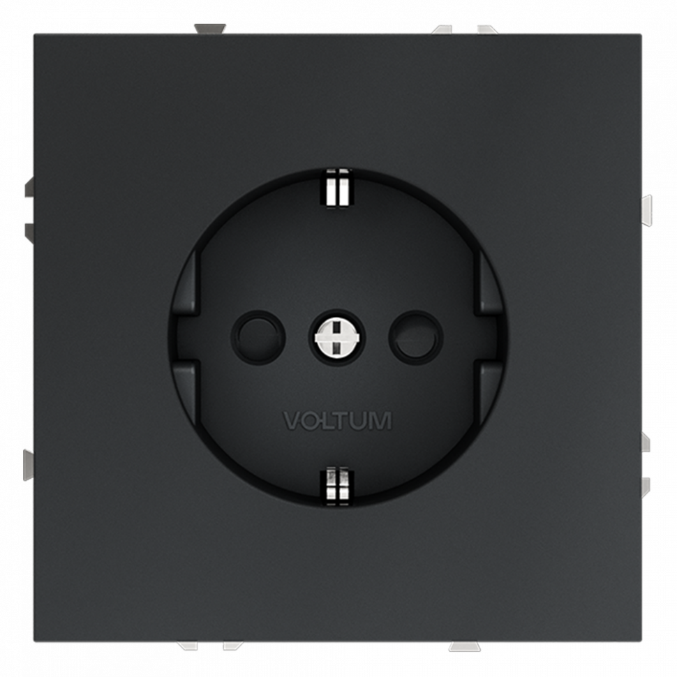 Розетка встраиваемая VOLTUM S70 с заземлением и защитными шторками, 16А, (графит) VLS040207