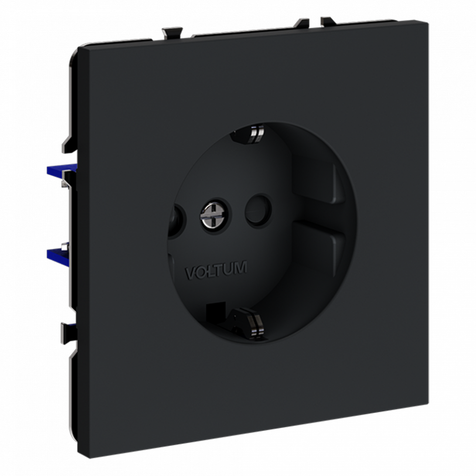 Розетка встраиваемая VOLTUM S70 с заземлением и защитными шторками, 16А, (графит) VLS040207