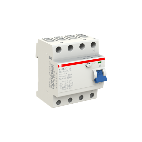 Устройство защитного отключения (УЗО) ABB F204 AC-25/0.03 Тип-AC 4P 25A 30мА 2CSF204001R1250