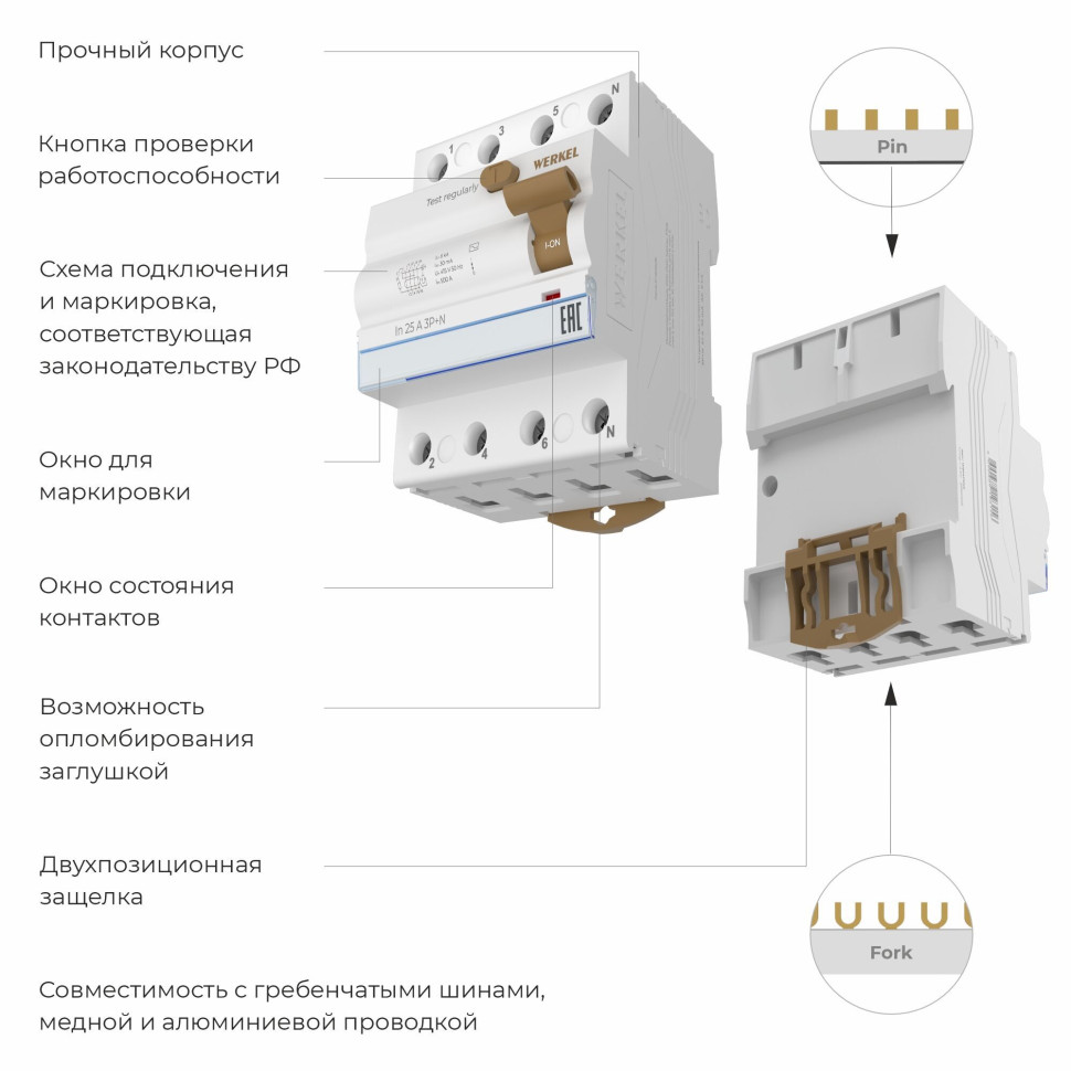 Устройство защитного отключения (УЗО) 3P+N 25 A 30 mА АС 6 kА W914P256