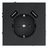 Розетка встраиваемая VOLTUM S70 с заземлением и защитными шторками, 16А, с USB, A+A, (графит) VLS040407
