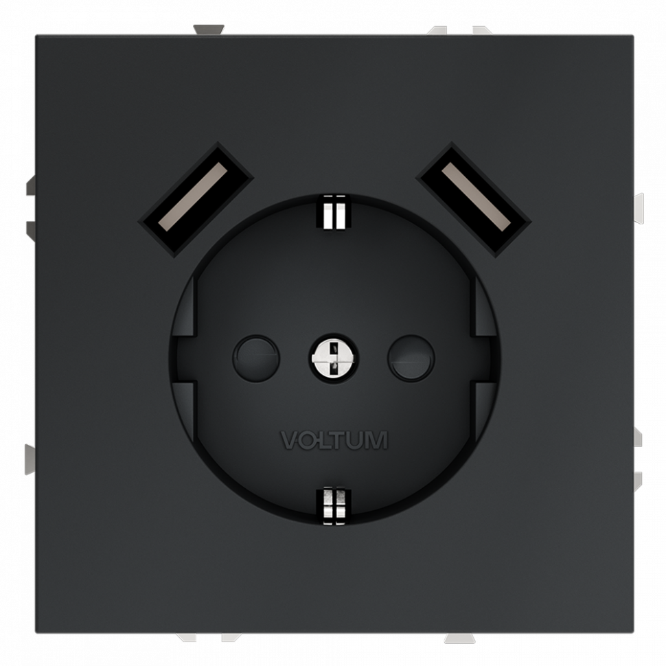 Розетка встраиваемая VOLTUM S70 с заземлением и защитными шторками, 16А, с USB, A+A, (графит) VLS040407