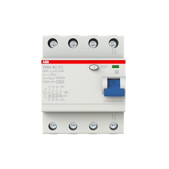 Устройство защитного отключения (УЗО) ABB F204 AC-40/0.1 Тип-AC 4P 40A 100мА 2CSF204001R2400