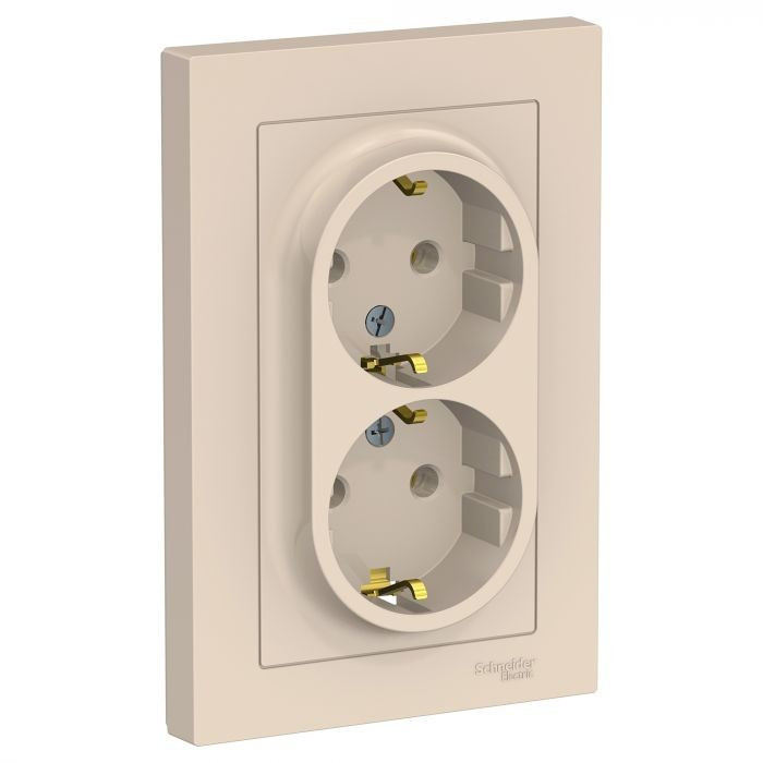 Розетка двойная Systeme Electric Atlas Design в сборе, бежевая ATN000224