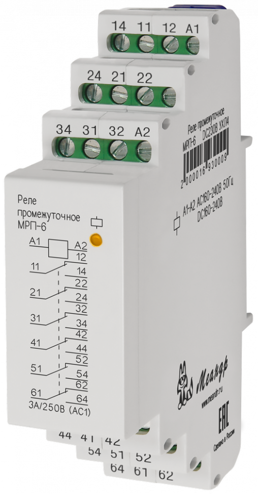 Реле промежуточное МРП-6 АС230В УХЛ4 Меандр