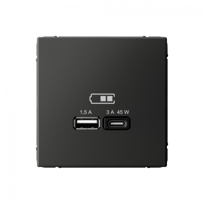 Зарядное устройство USB тип-A + тип-C 45Вт высокоскор.заряд. QC, PD, механизм, Schneider Electric Art Gallery Базальт GAL001429