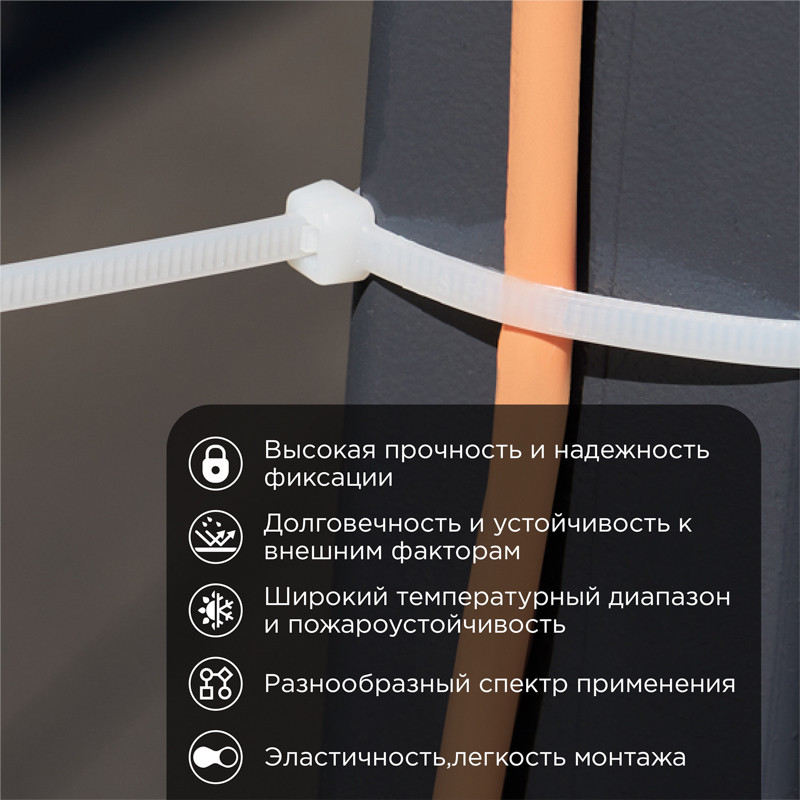 Стяжка кабельная нейлоновая 250x3,6мм, белая (100 шт/уп) REXANT 07-0250